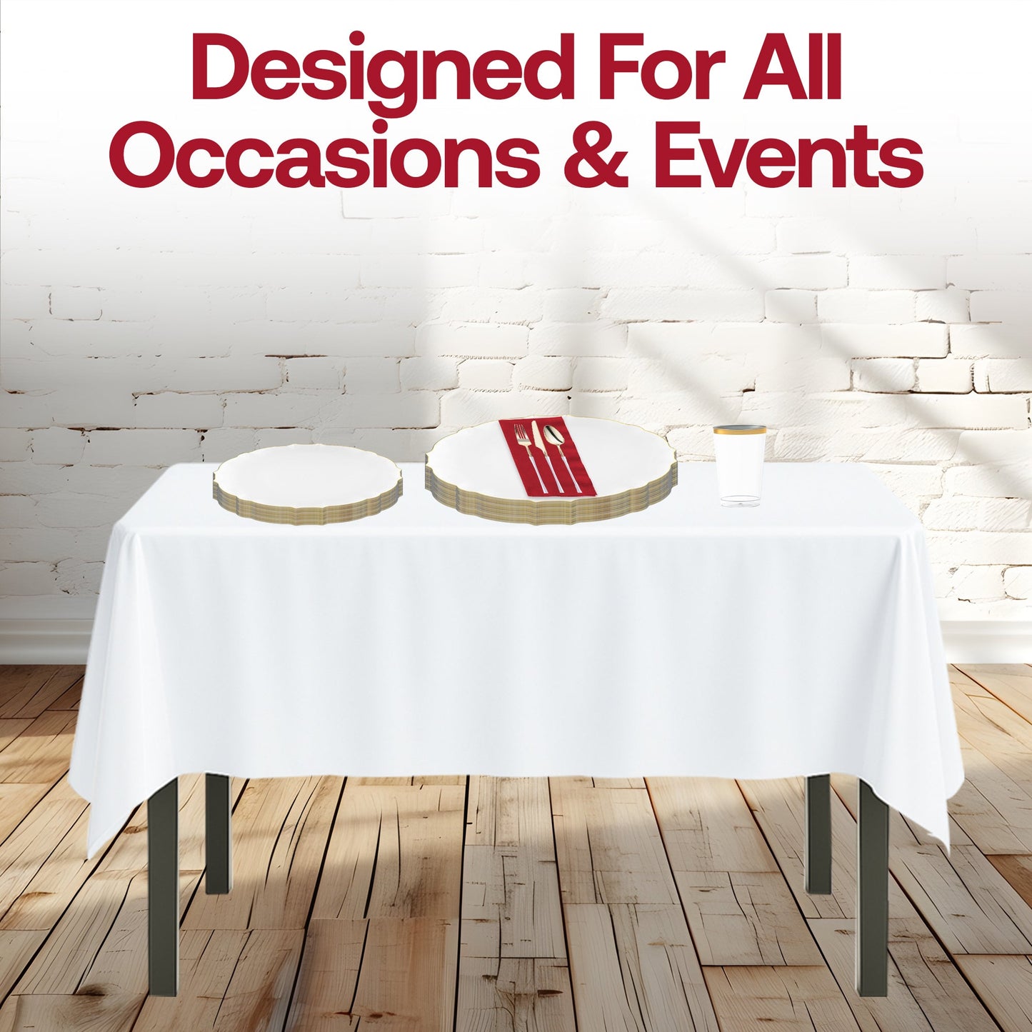 A rustic dining scene with The Blessed Set on a table surrounded by friends and seasonal décor.