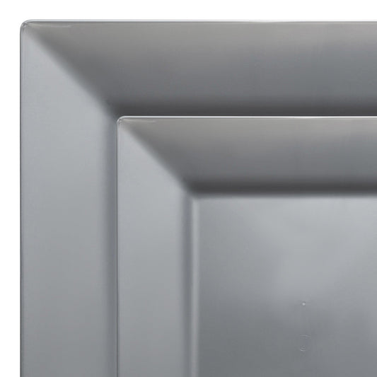 Add a touch of elegance to your table with this Silver Square Plastic Plates Dinnerware Set, featuring a sleek square design