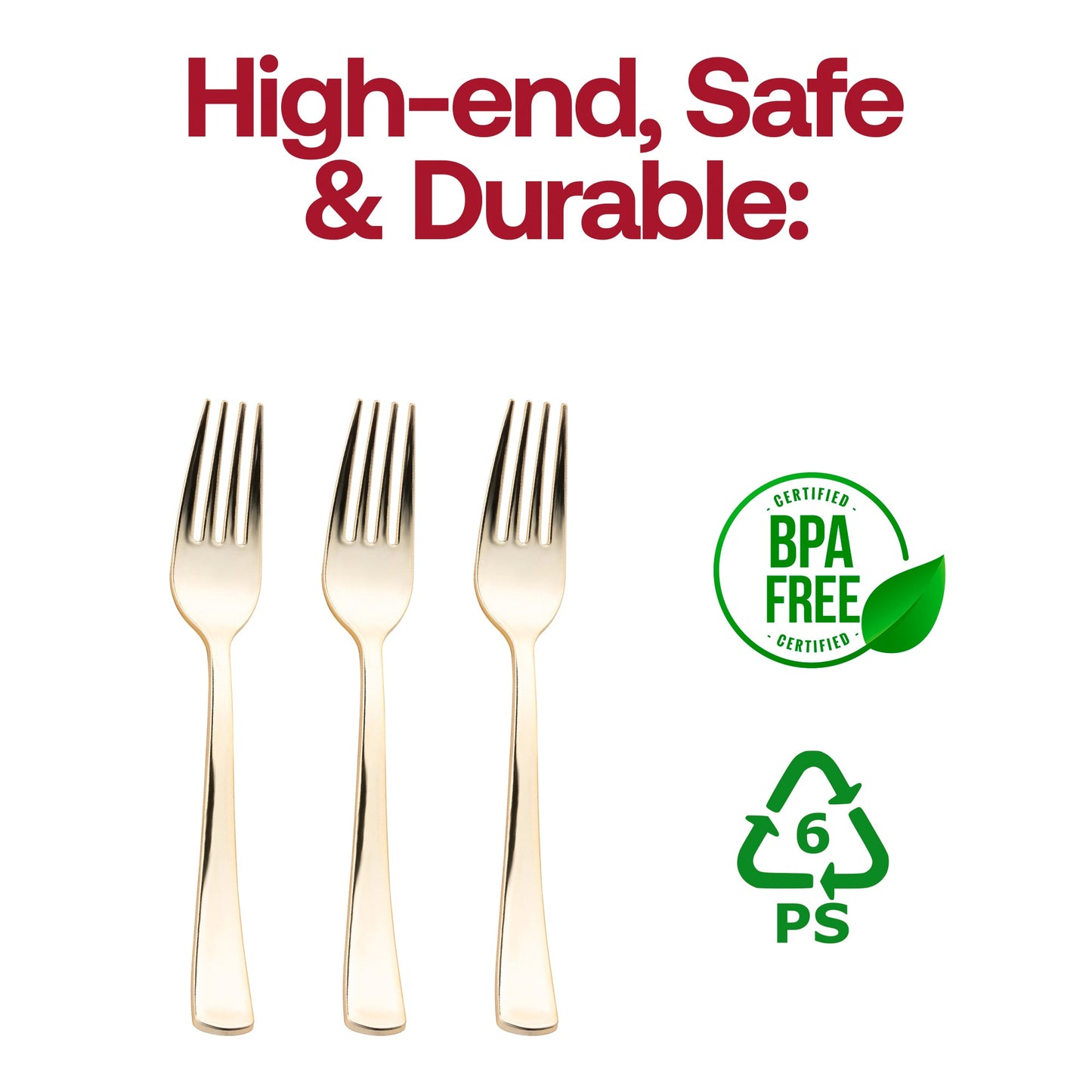 BPA-free shiny metallic gold plastic spoons, 6.25 inches, safe for food use, disposable, and ideal for large gatherings.