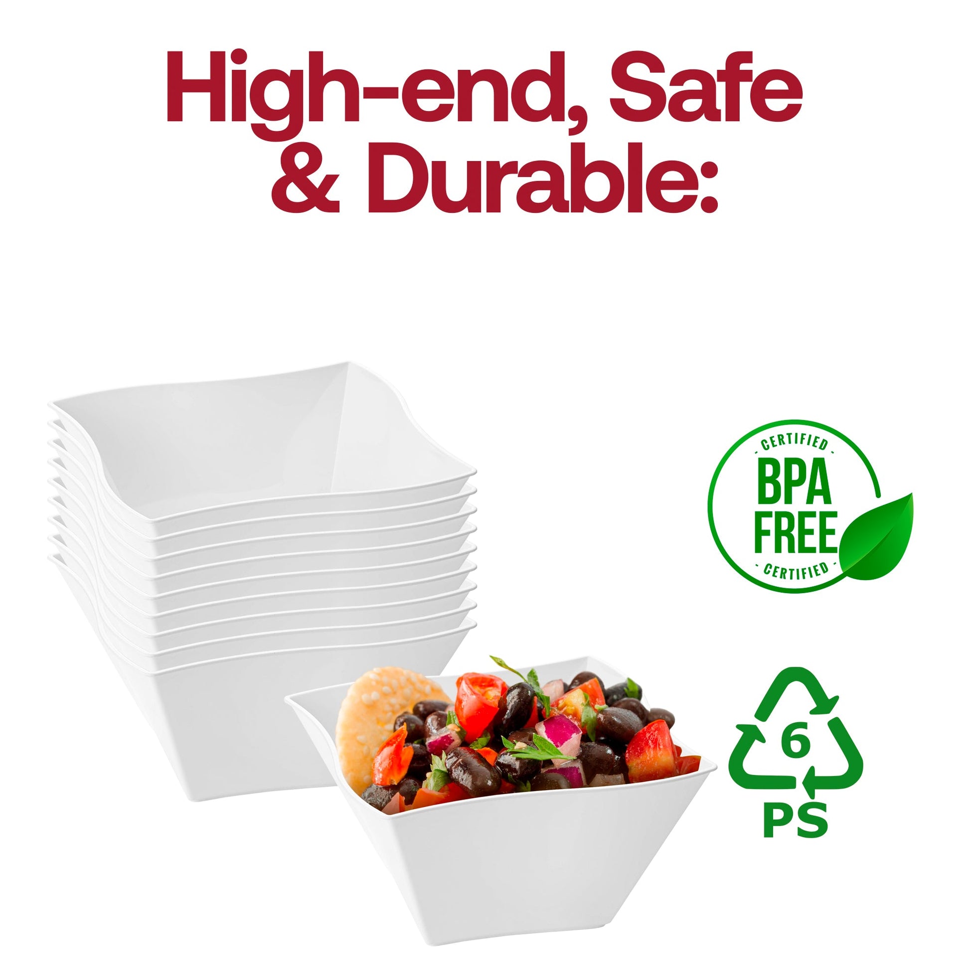 BPA-free white wave plastic soup bowls, 14 oz size, durable and safe for serving hot or cold dishes at any occasion