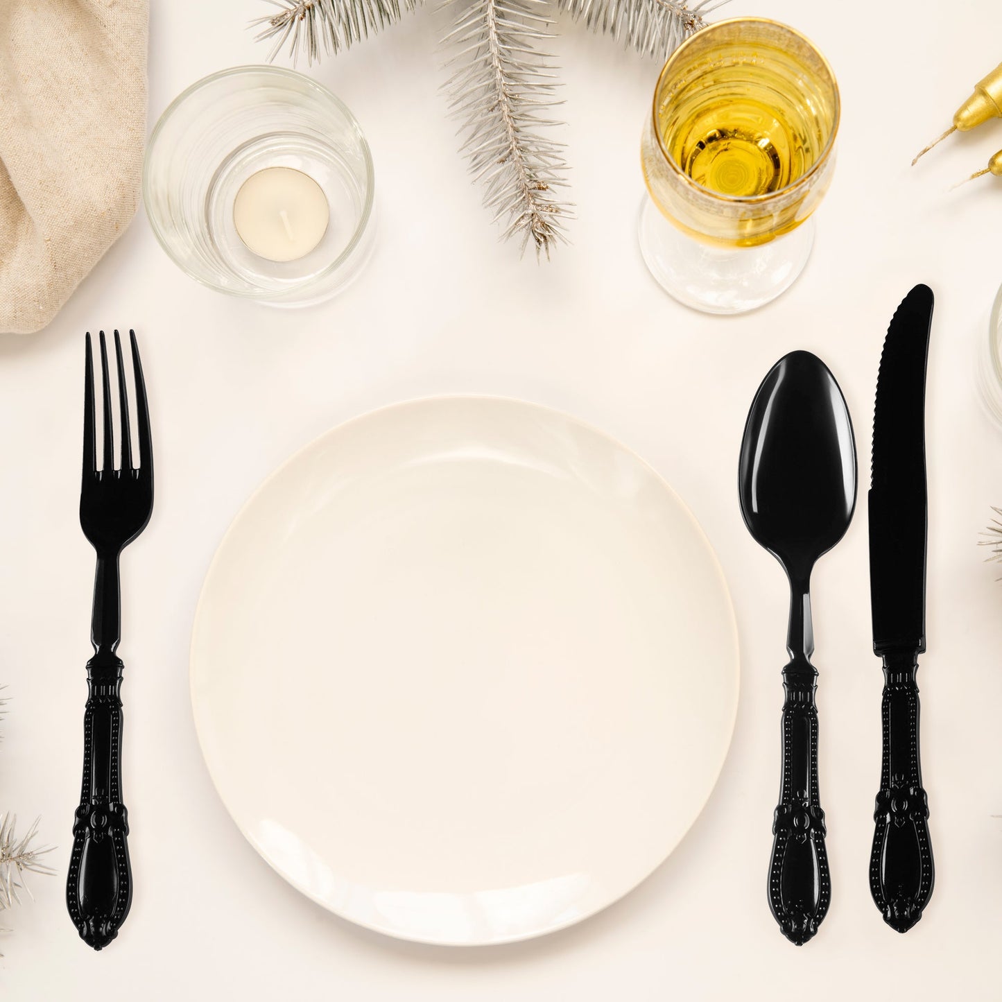 Black Baroque Disposable Plastic Dinner Forks reliable and disposable, great for indoor and outdoor gatherings