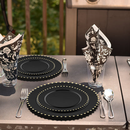 Black Pearl String Salad Plates held gourmet starters at a luxury event with black-and-gold tones.