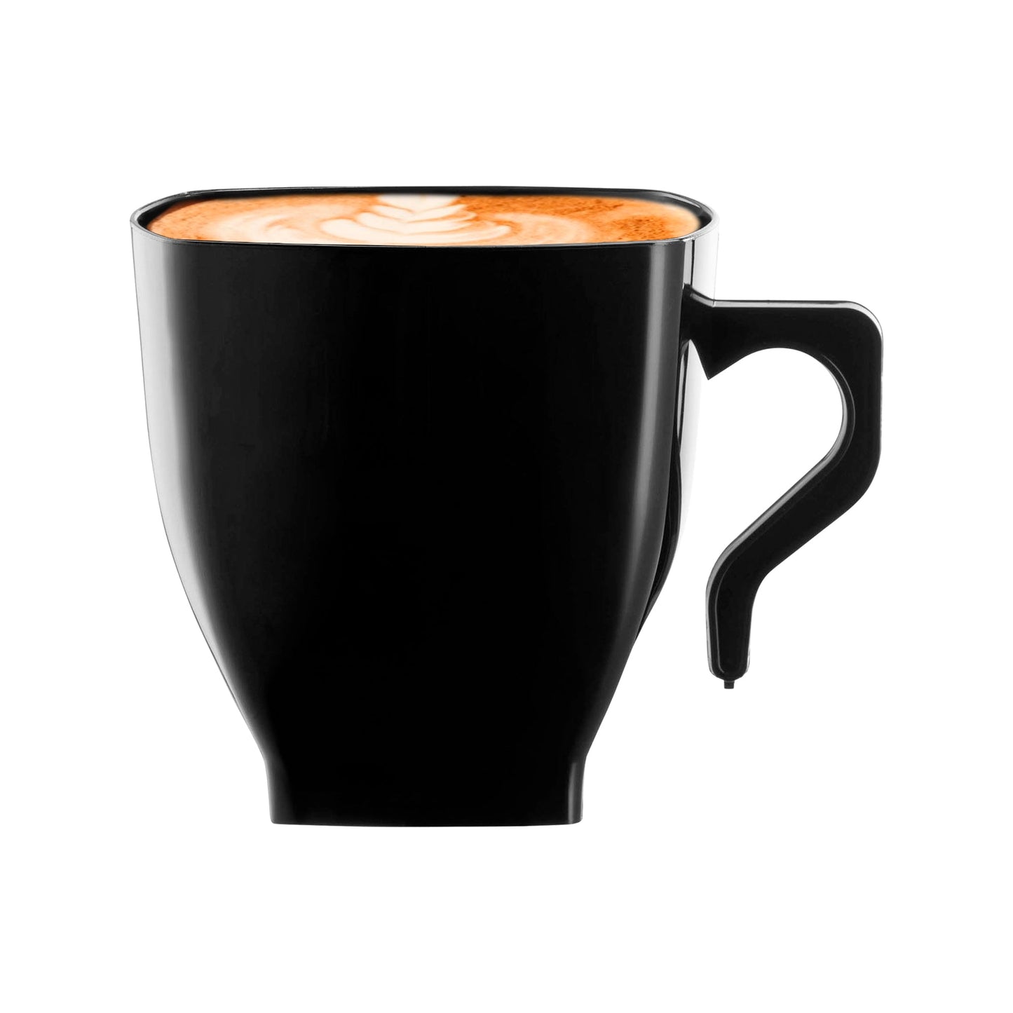Black square mini plastic coffee and tea cups, 2 oz., in a bulk pack of 240, stylish and disposable for events or catering