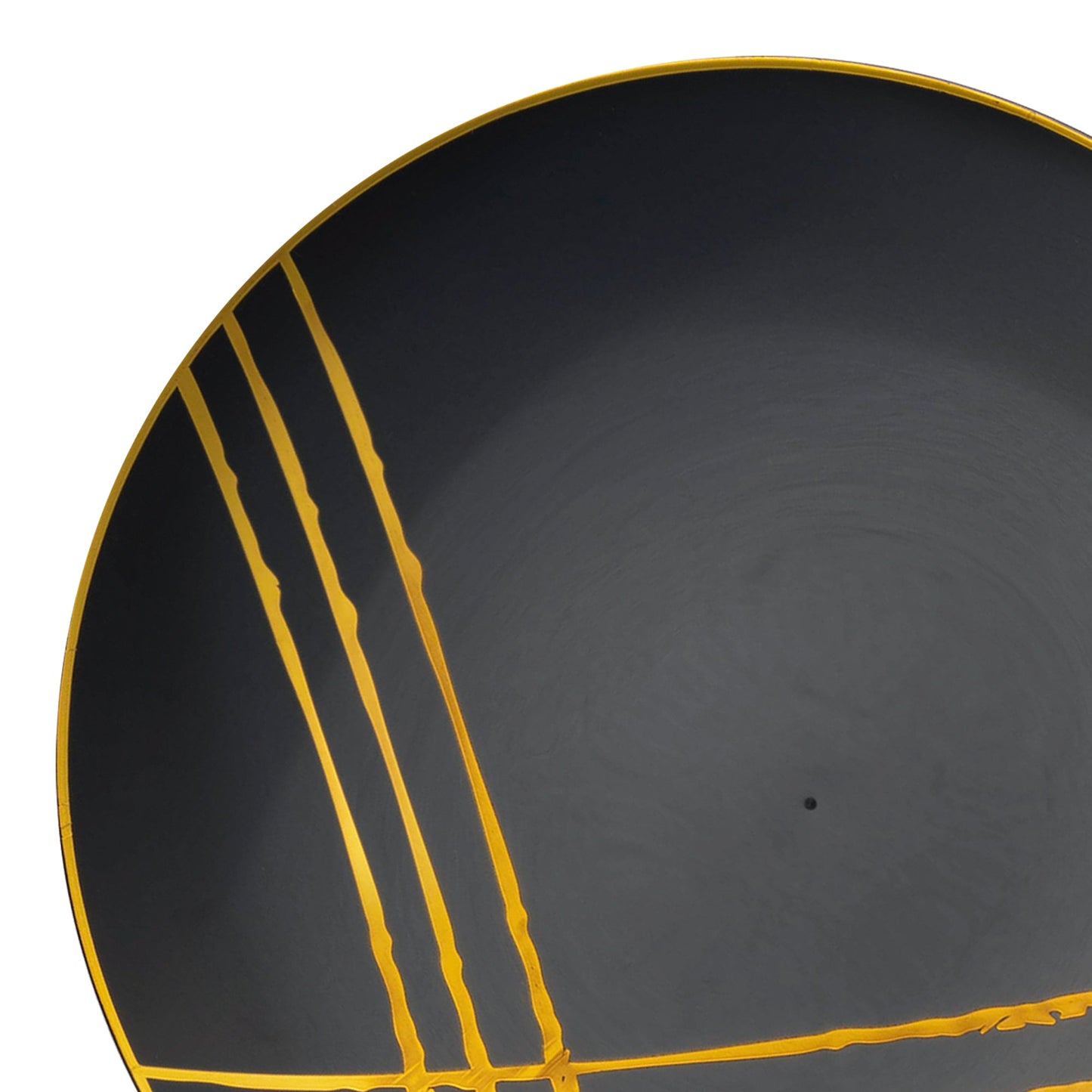Black with Gold Brushstroke Round Disposable Plastic Dinner Plates