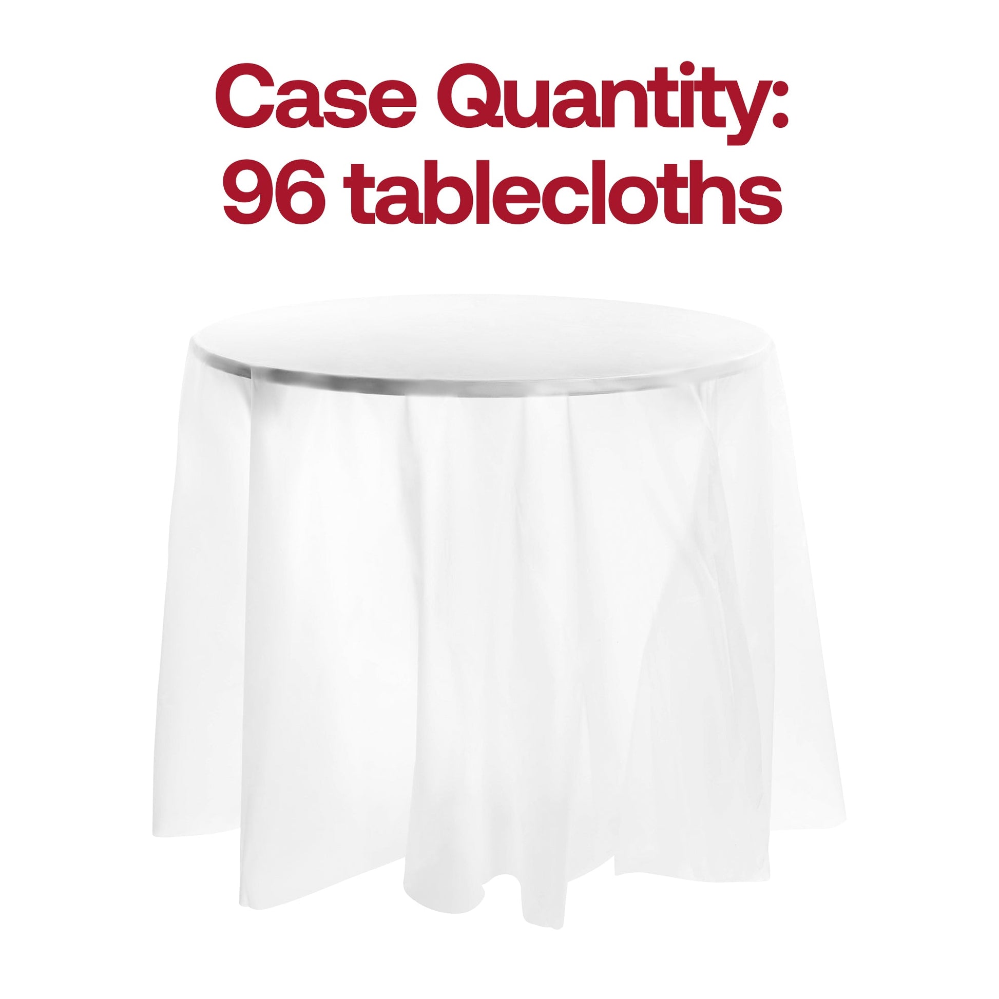 Bulk pack of 96 clear round plastic tablecloths, 84", versatile and practical for large gatherings and catering events