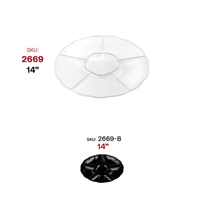 Bulk set includes 12 packs of 2 clear 6-partition trays, totaling 24 trays for large events or food service