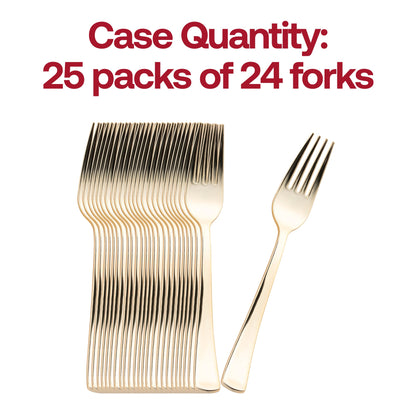 Bulk set of 600 shiny metallic gold plastic spoons, 6.25 inches, perfect for large-scale events, restaurants, and catering needs.