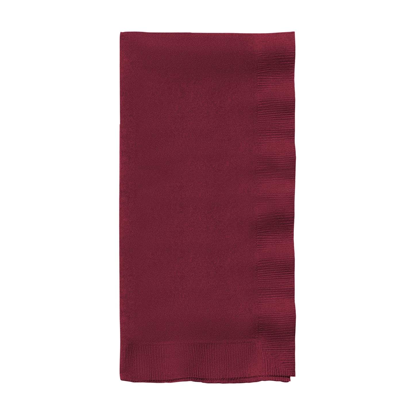 Burgundy red paper dinner napkins, 16" x 16", soft, absorbent, and stylish, ideal for any party or elegant event.
