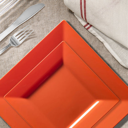 Burnt Orange Square Plastic Plates Wedding Value Set