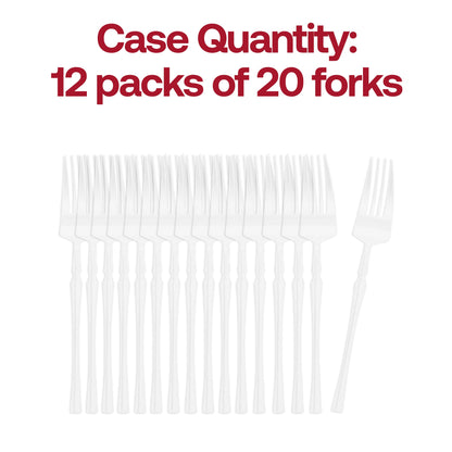 Case of 240 shiny white Moderno plastic dinner forks, 8.4 inches long, lightweight and stylish for any occasion