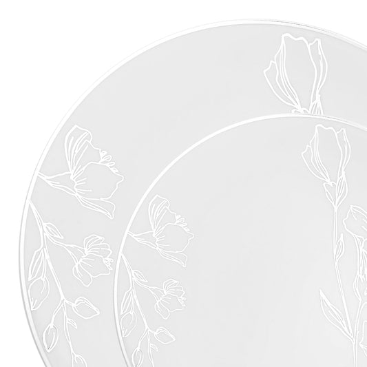 Classic White Disposable Plates with Silver Antique Floral Design