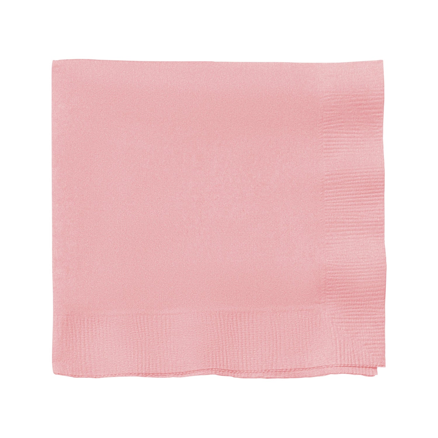 Classic pink paper cocktail napkins with 10" x 10" unfolded size, ideal for drinks and parties; pack includes 600 disposable napkins