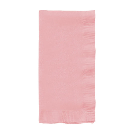 Classic pink paper dinner napkins, 16" x 16", soft, absorbent, and durable, adding a touch of elegance to any meal.