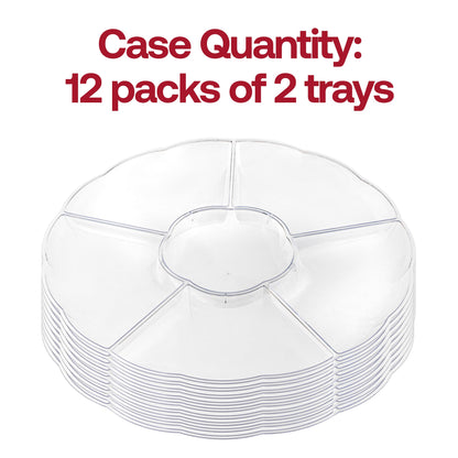 Clear 6-partition tray displayed at a catered event, designed for all occasions including parties and receptions
