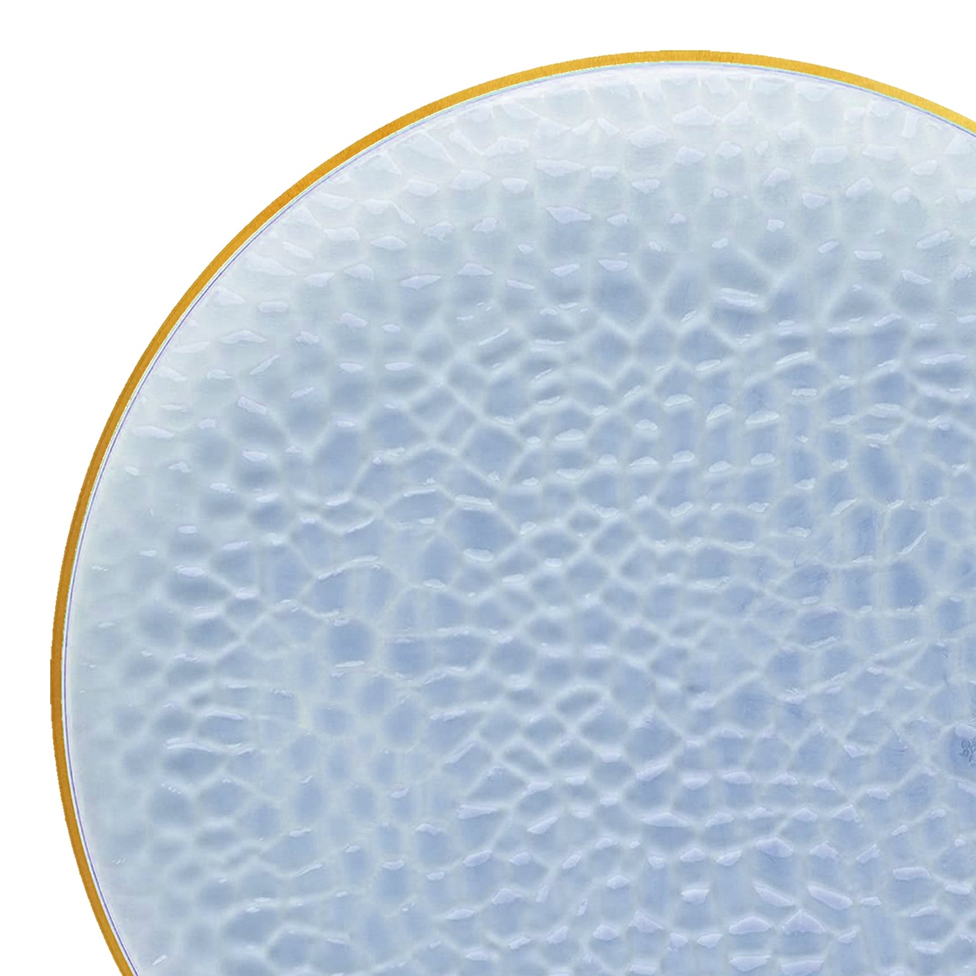 Clear Blue with Gold Rim Hammered Glass Disposable Plastic Dinner Plates