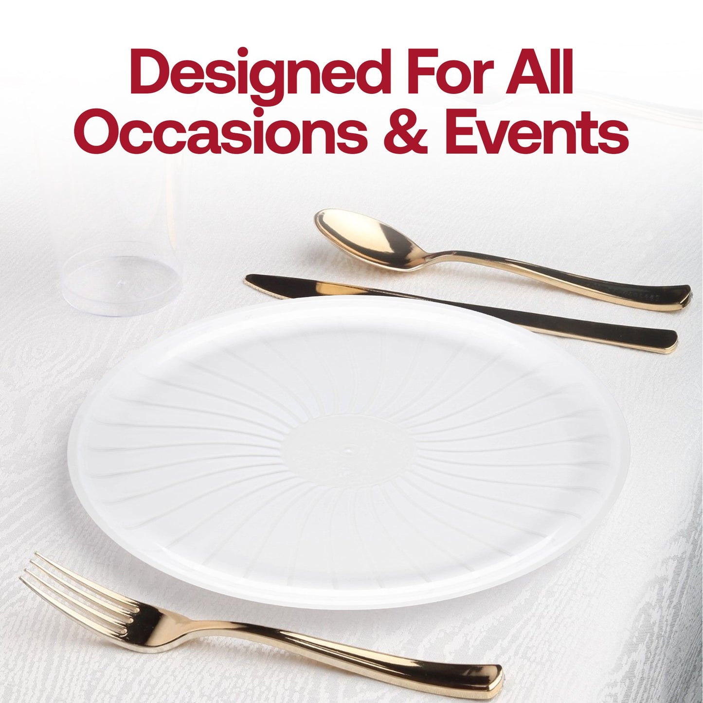 Clear pavilion trays in 16-inch (SKU 2674), 14-inch, and 12-inch sizes shown with corresponding SKU codes