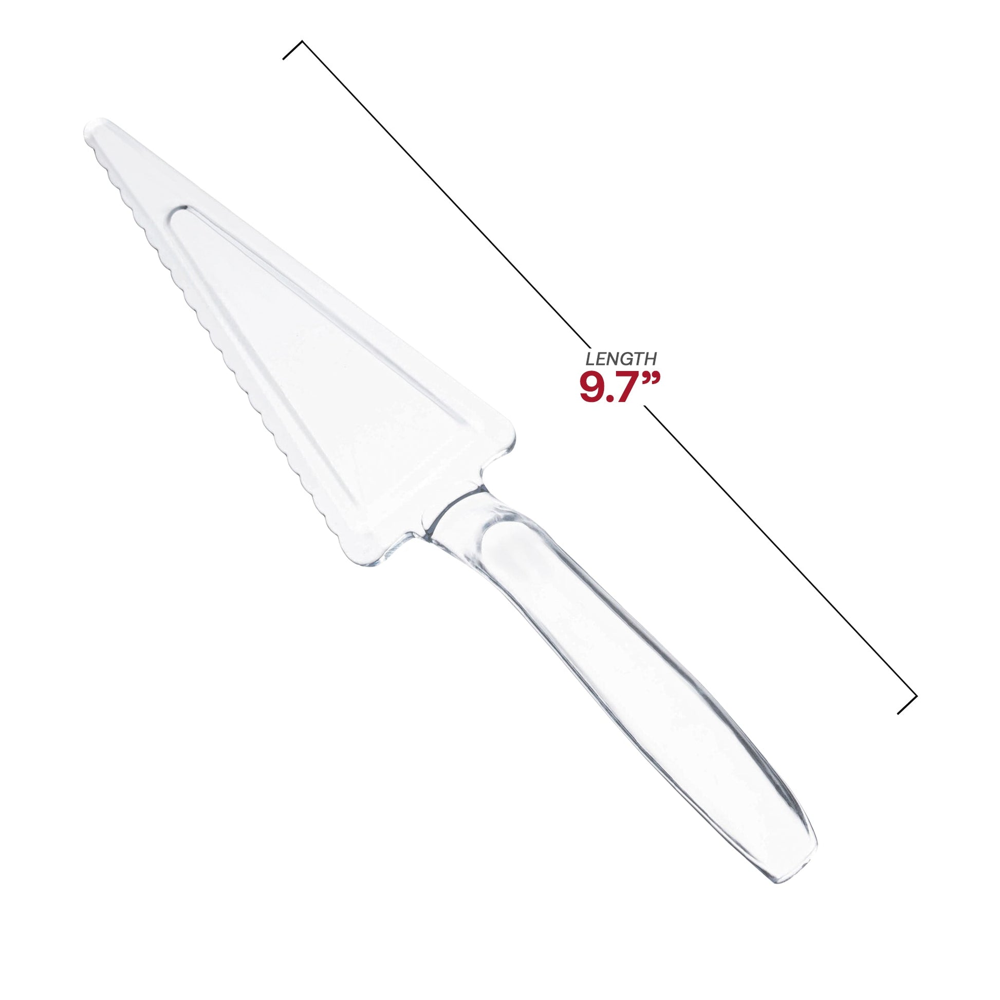 Clear plastic cake cutter made from BPA-free, recyclable material, ideal for safe and eco-friendly dessert service