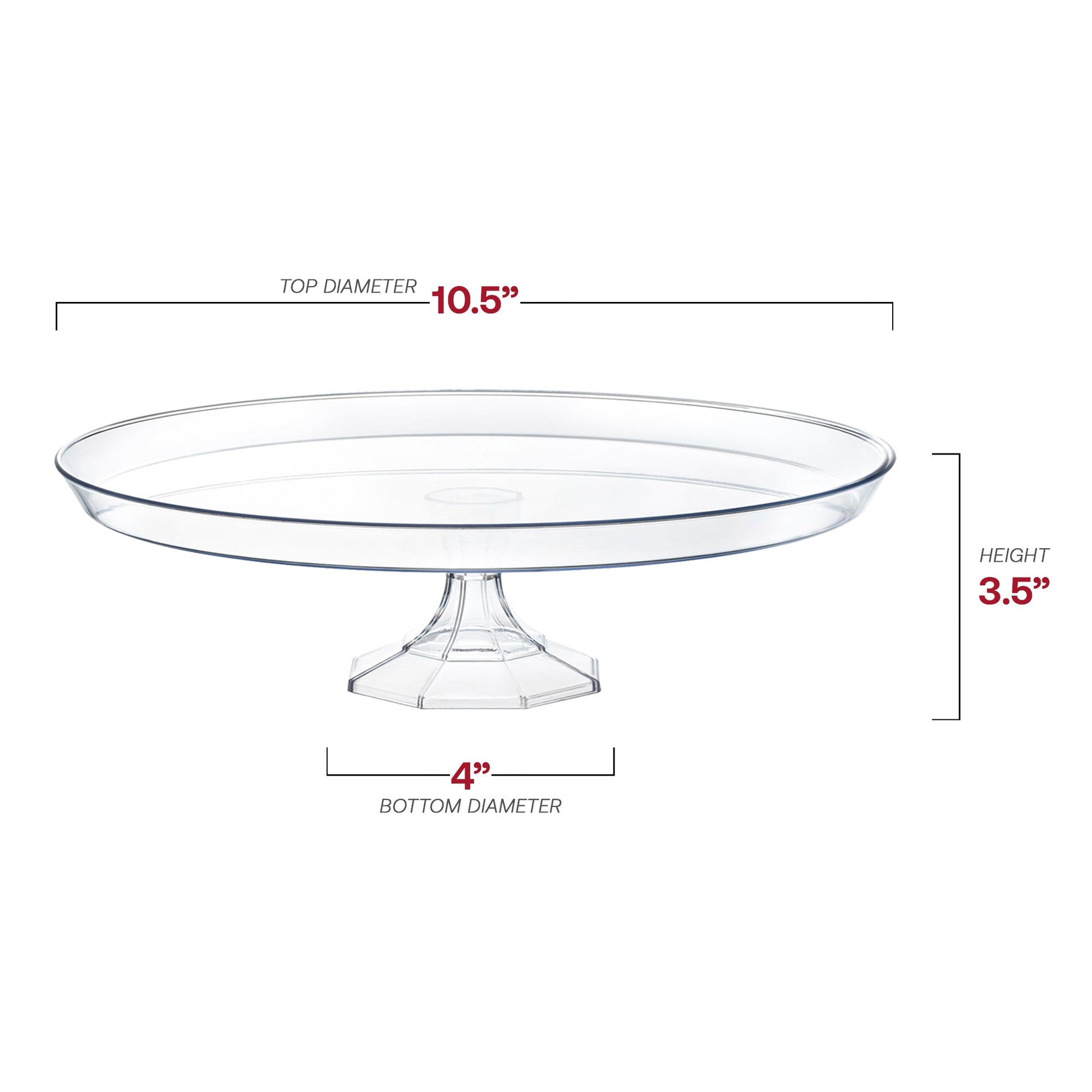 Clear plastic cake stand made from BPA-free, recyclable material, suitable for eco-conscious dessert service