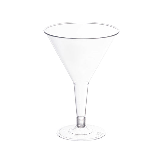 Clear plastic martini glasses, 6 oz. capacity, case of 192, ideal for serving classic martinis, signature cocktails, and dessert parfaits