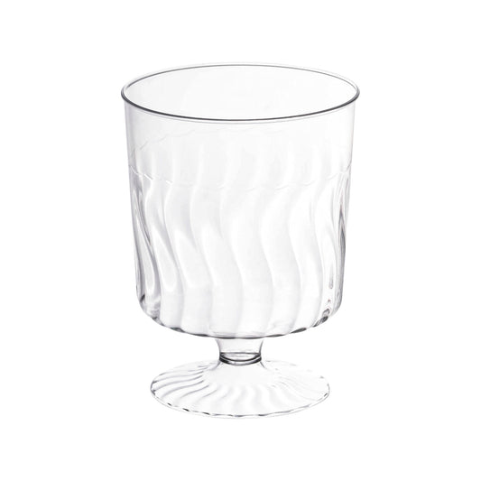 Clear plastic pedestal wine glasses, 8 oz. capacity, case of 240, ideal for serving red or white wine at any event or celebration