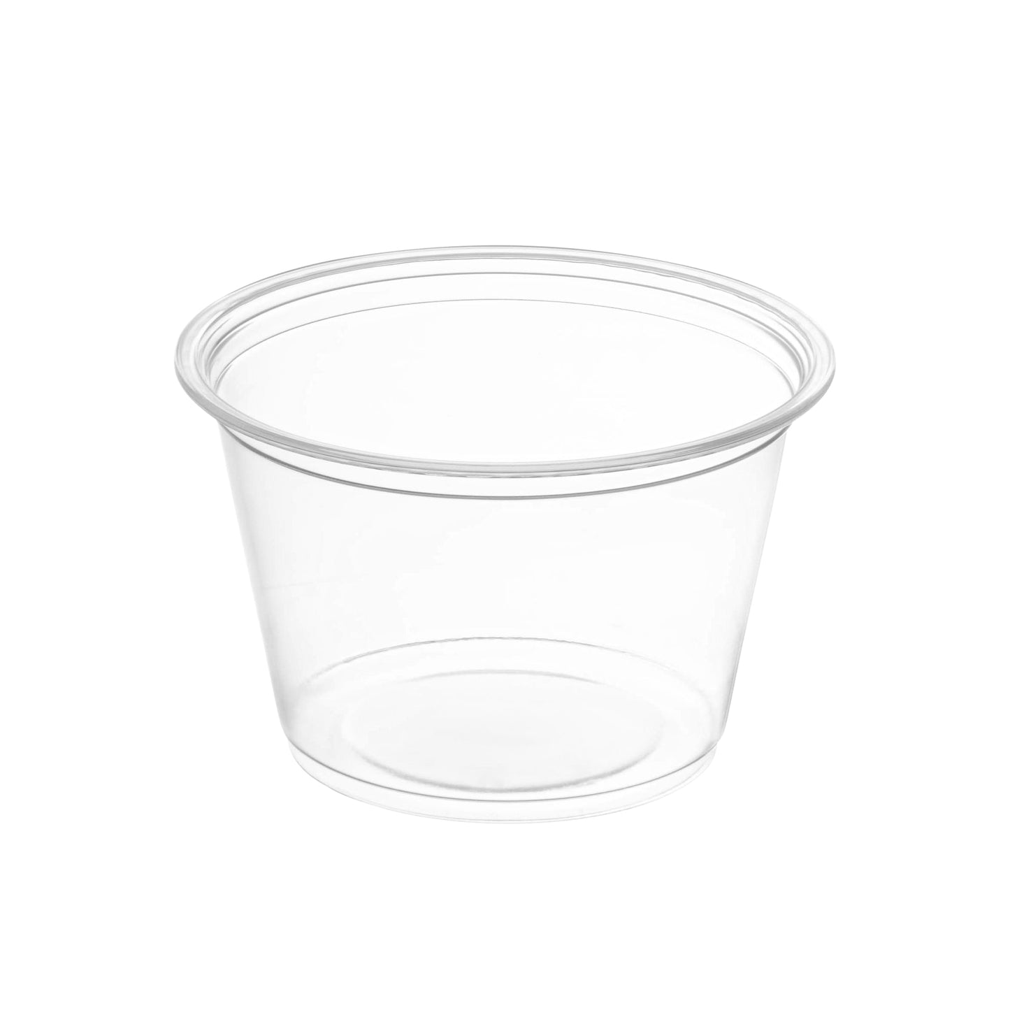 Clear plastic portion cup with a 4 oz capacity, perfect for condiments, dressings, and sauces