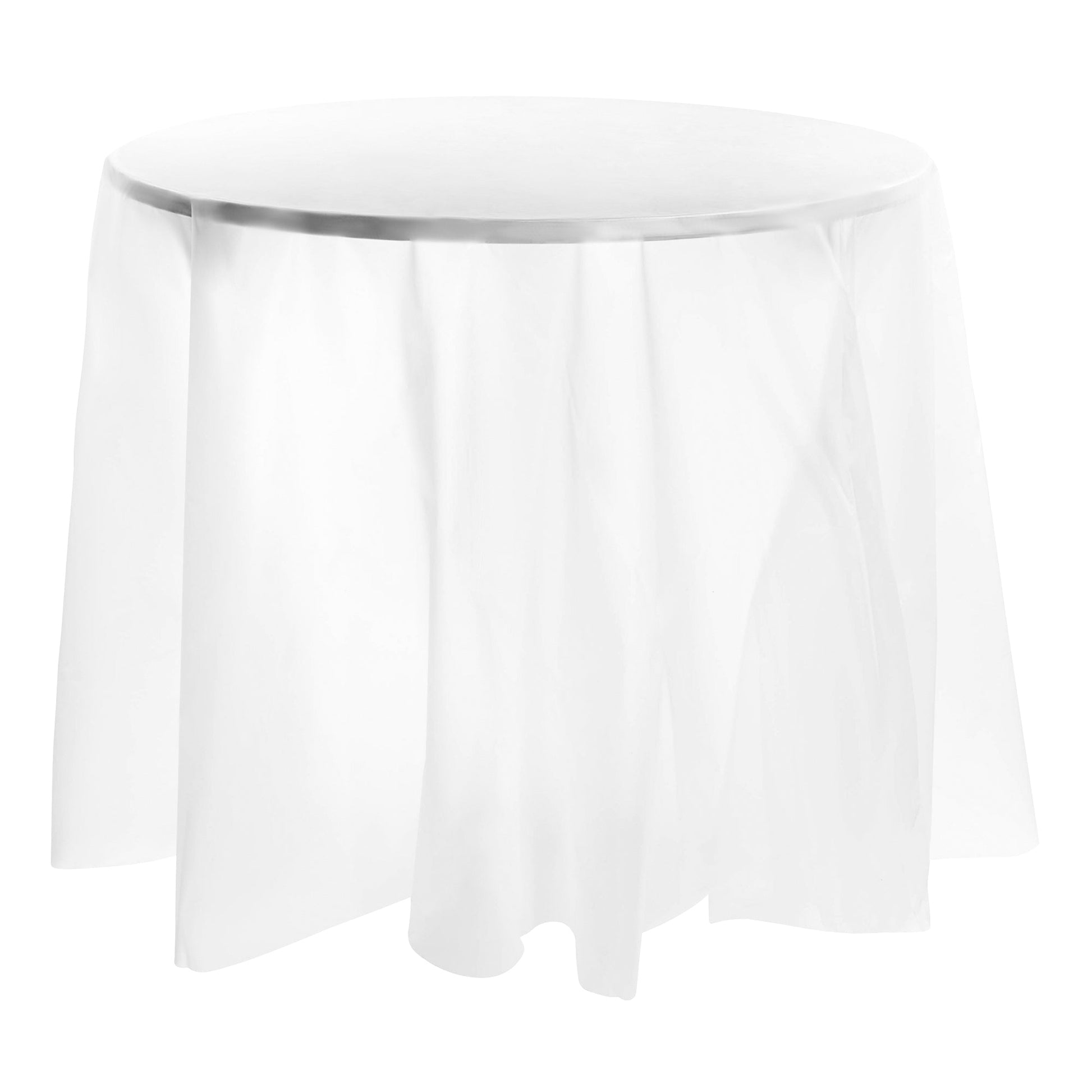 Clear round disposable plastic tablecloth, 84", waterproof and durable, great for hassle-free cleanup at parties