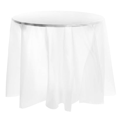 Clear round disposable plastic tablecloth, 84", waterproof and durable, great for hassle-free cleanup at parties