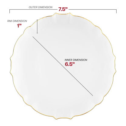 Clear round disposable salad plates with a gold lotus-inspired rim, 7.5-inch size