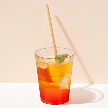Clear round plastic cups, 10 oz capacity, offering a lightweight, recyclable alternative for large events, pack of 500.