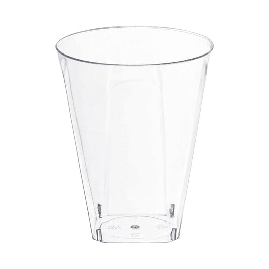 Clear square bottom disposable plastic cups, 10 oz capacity, perfect for serving beverages at parties and events
