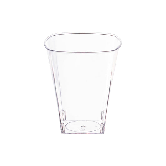 Clear square plastic shot glasses, 2 oz. capacity, case of 960, perfect for serving liquor shots, mini cocktails, and layered desserts