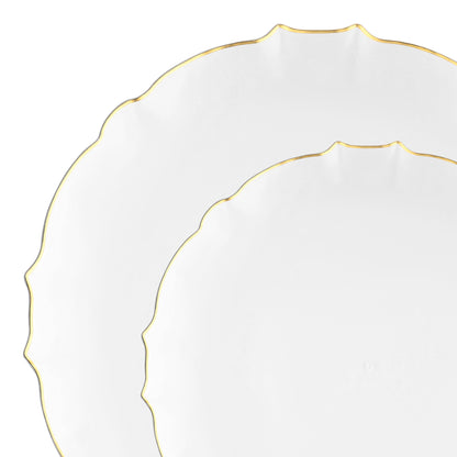 Clear with Gold Rim Round Lotus Dinnerware Set combines delicate transparency with a regal gold touch for elegant dining