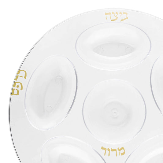 Clear with Gold Round Section Tray Disposable Plastic Seder Plates