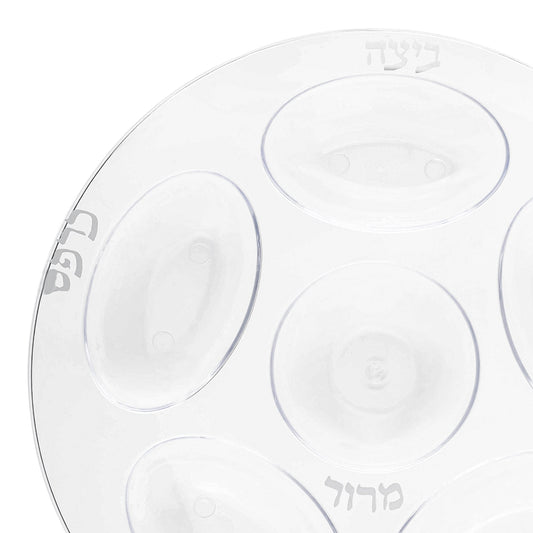 Clear with Silver Round Section Tray Disposable Plastic Seder Plates