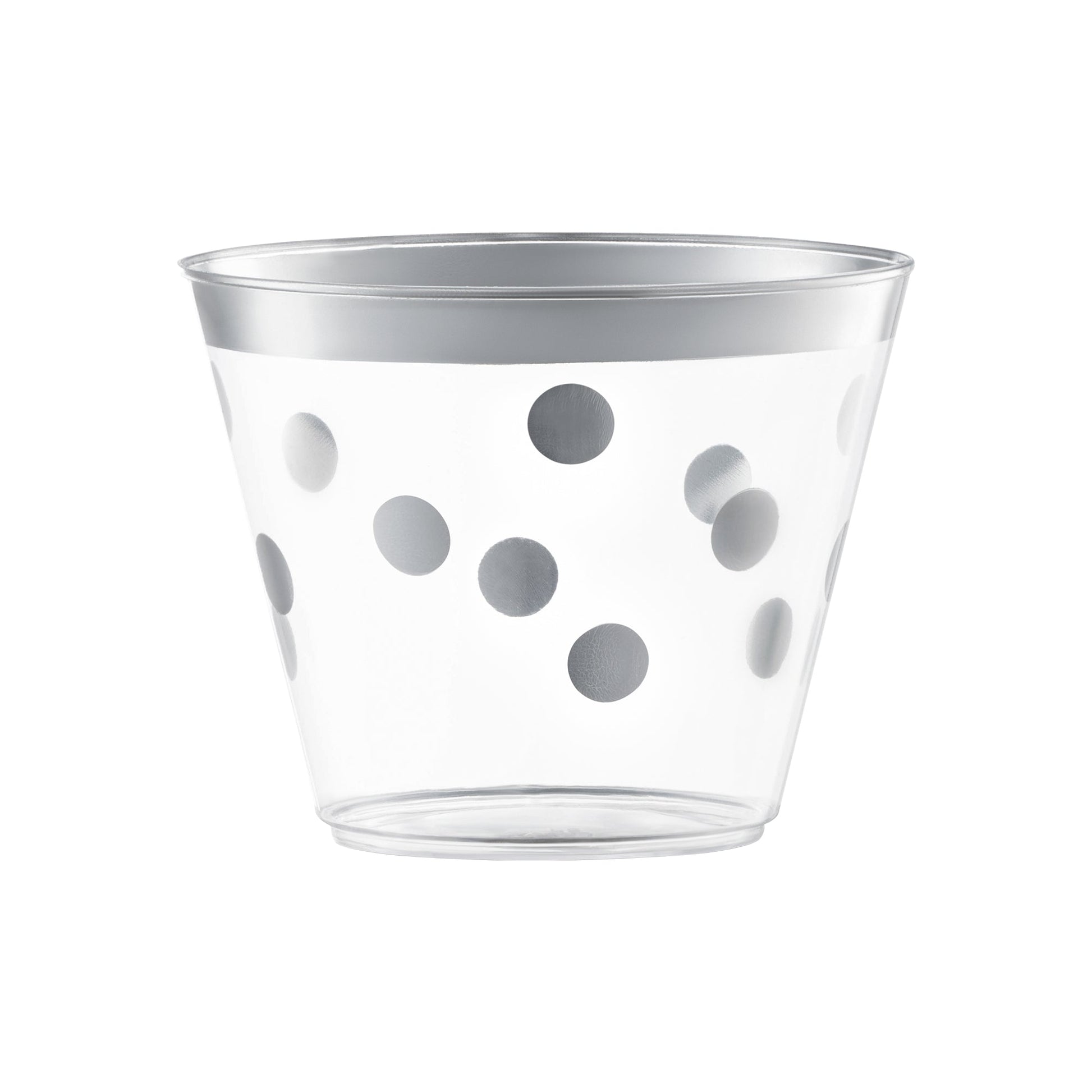 Clear with silver dots round disposable plastic party cups, 9 oz, 240-pack