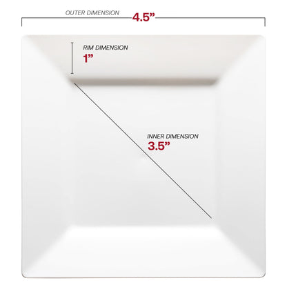 Compact 4.5-inch white plastic pastry plates with a modern square design, disposable and perfect for entertaining