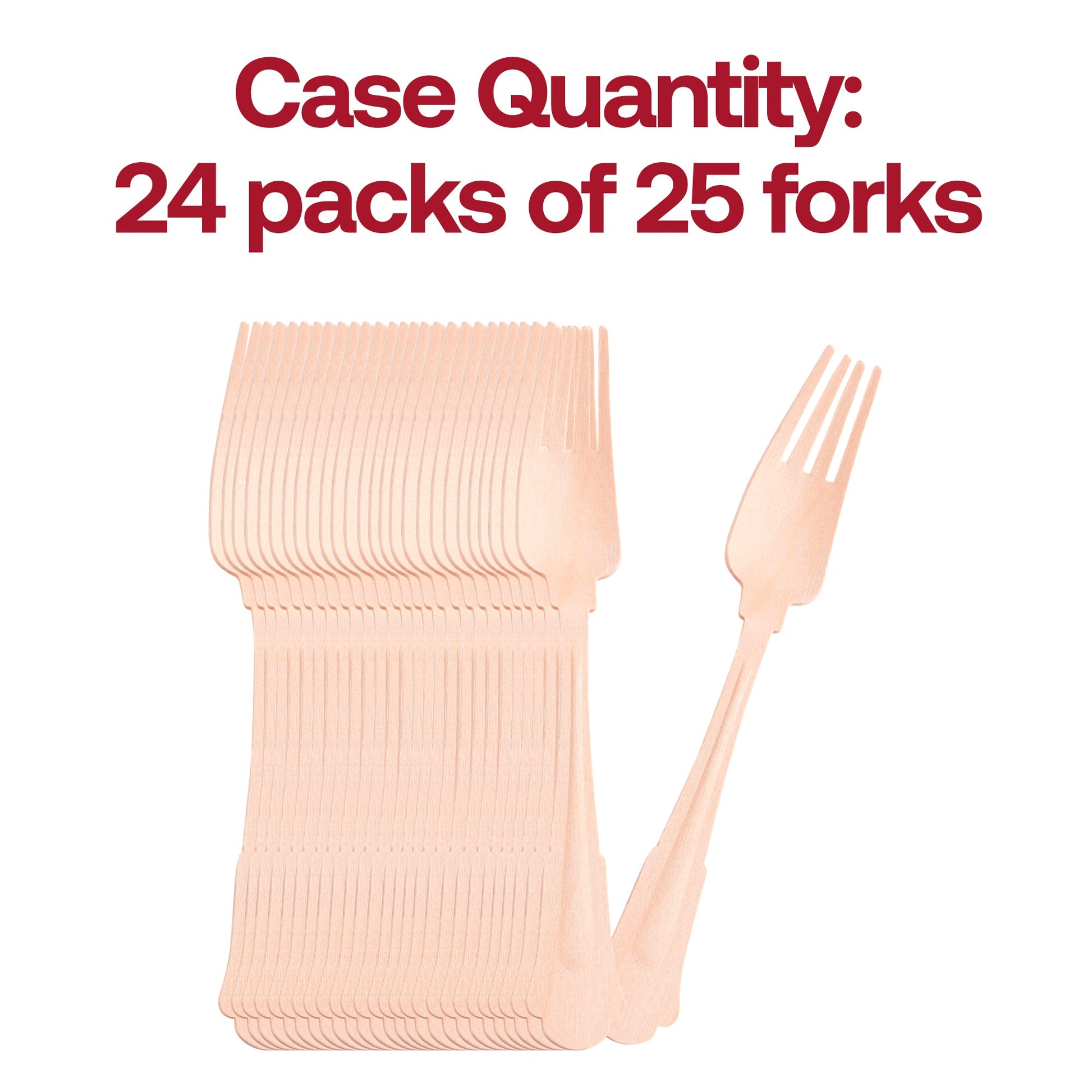 Compostable 7.5-inch birch wood dinner forks, disposable, bulk pack of 600