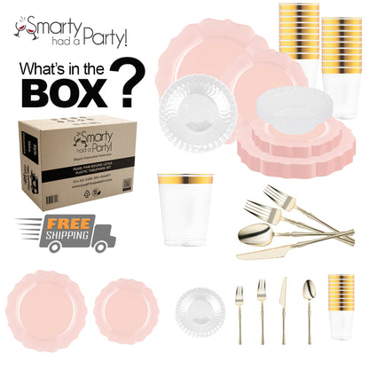 Crafted from BPA-free, recyclable plastic, this pink tableware set combines eco-awareness with refined design.