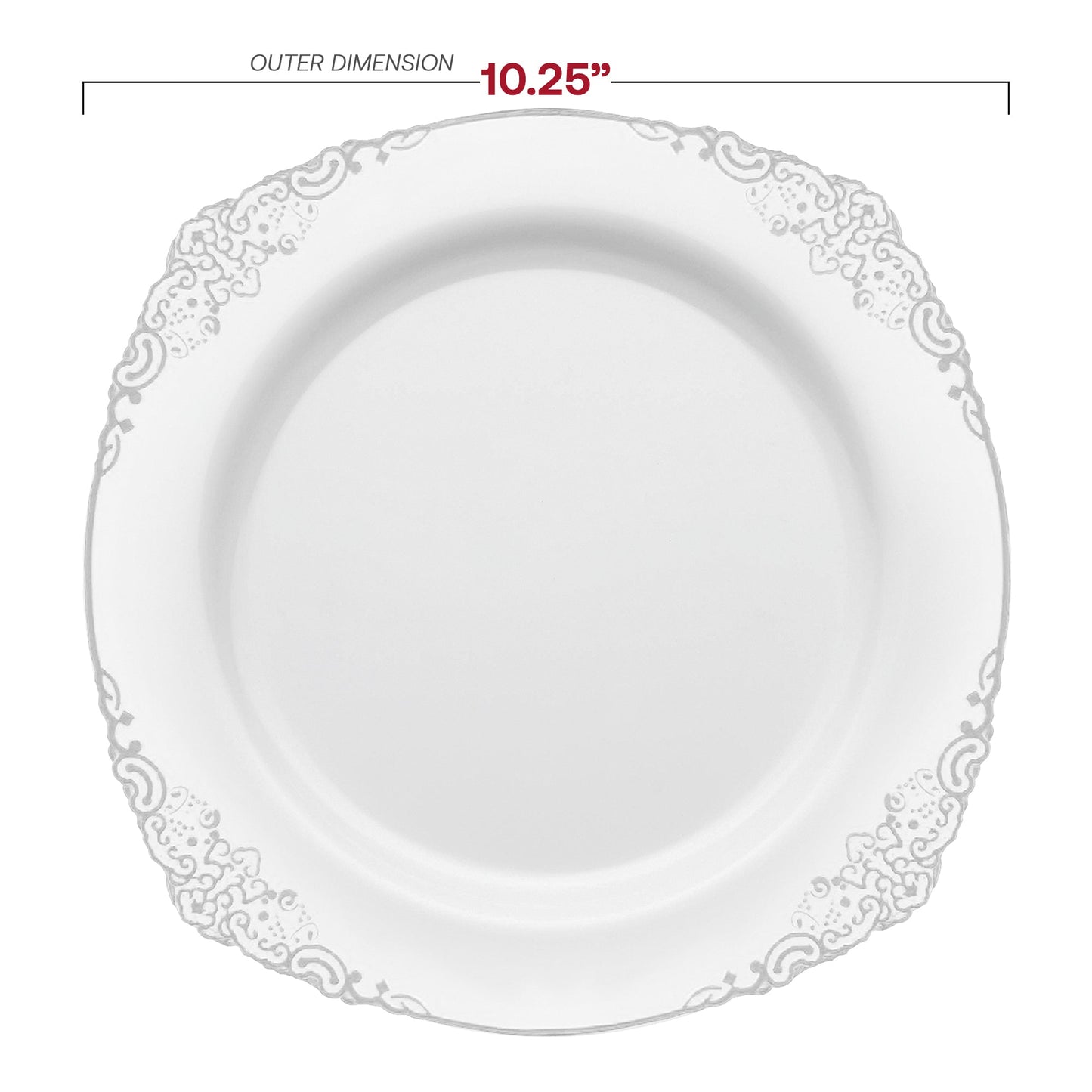 Crafted from BPA-free, recyclable plastic, this silver-rimmed dinnerware offers style with sustainability