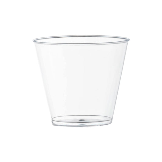 Crystal clear 5 oz plastic cups, perfect for soda, juice, snacks, and desserts at parties and gatherings
