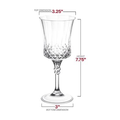 Crystal cut plastic wine goblets with a sophisticated 11 oz capacity and intricate design, measuring 3.25 inches by 7.75 inches, pack of 48
