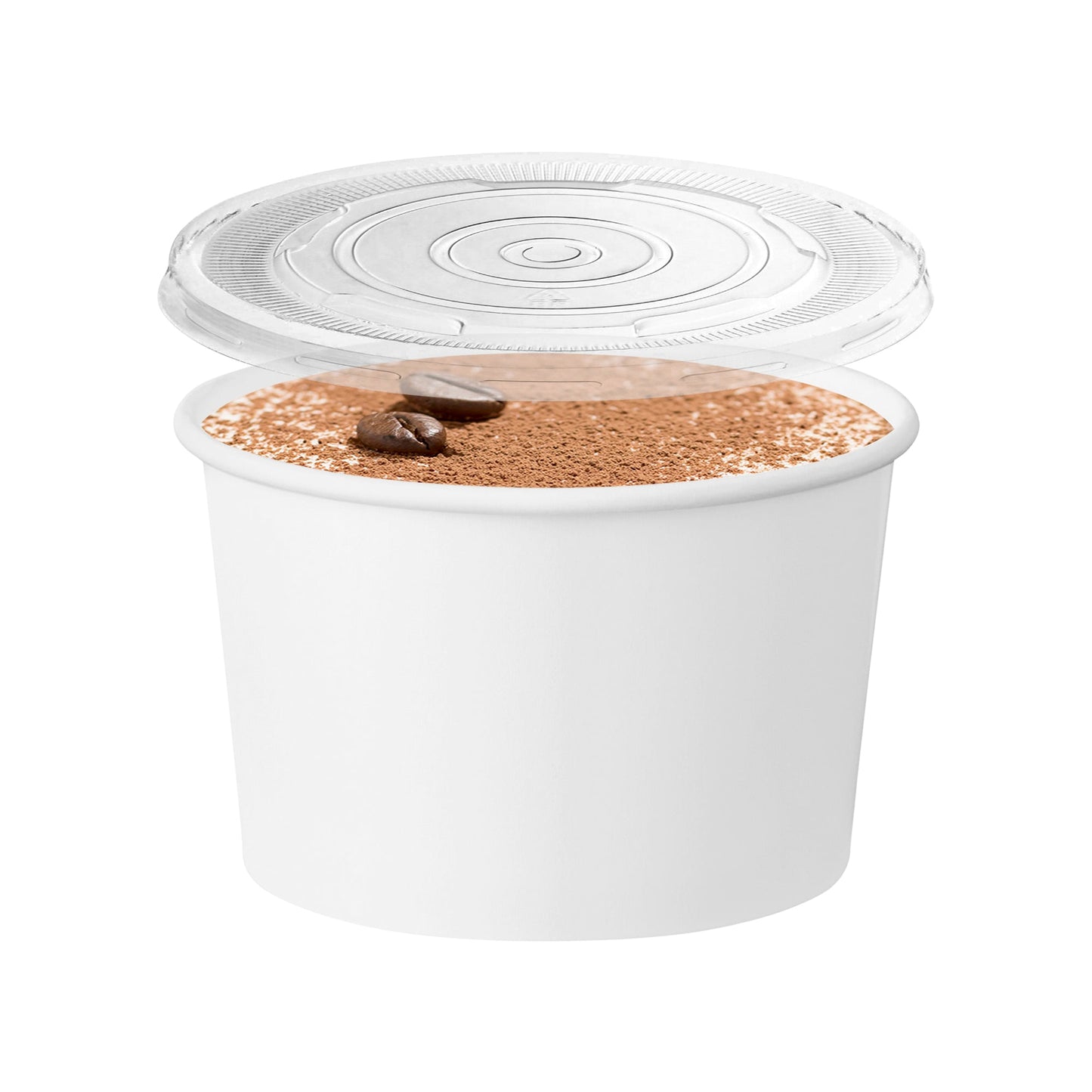 Delicious fruit parfait neatly packed in 12 oz Squat Paper Soup Cups with Lids for mess-free dessert service