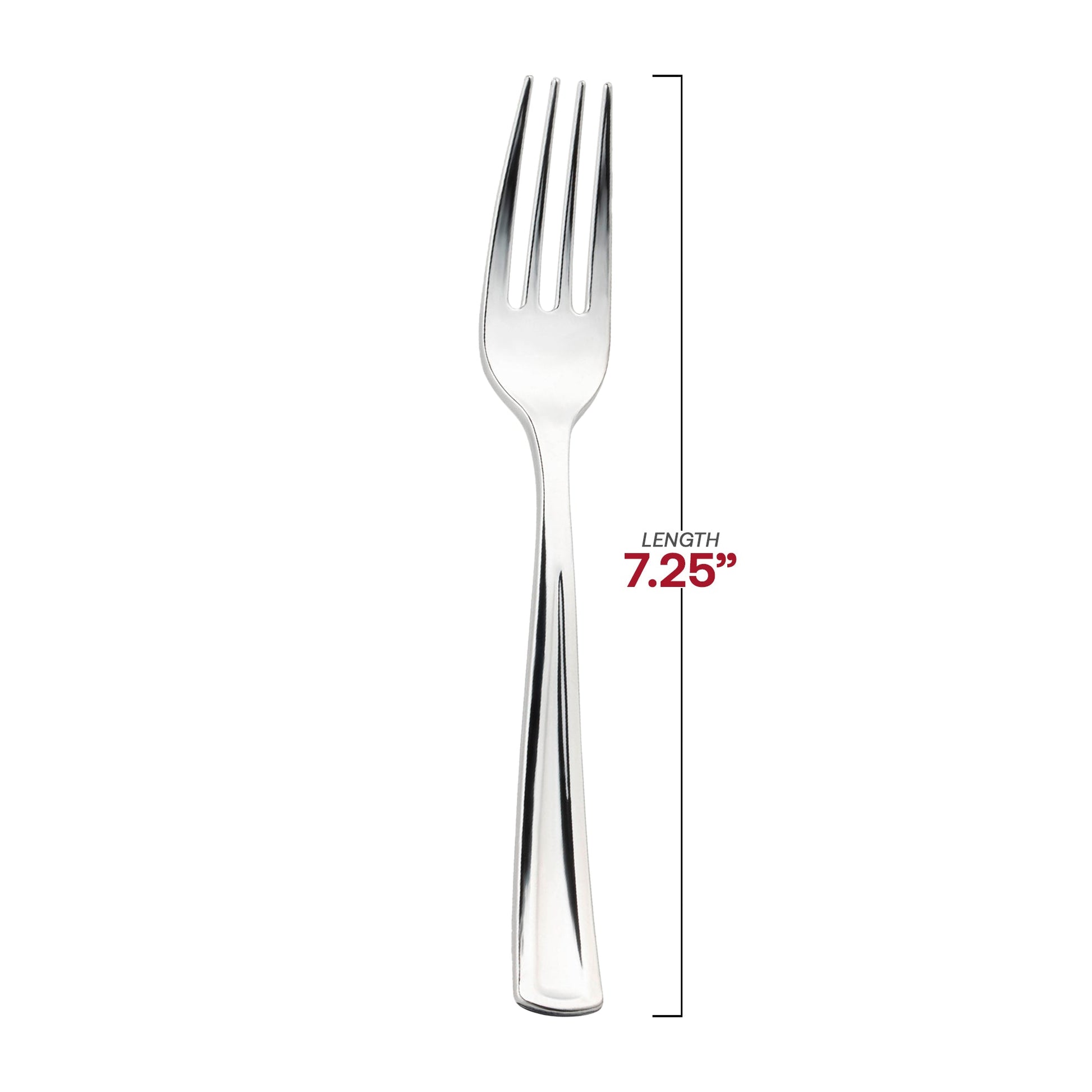 Disposable 7.25-inch metallic silver plastic forks, bulk pack of 600, ideal for buffets and banquets