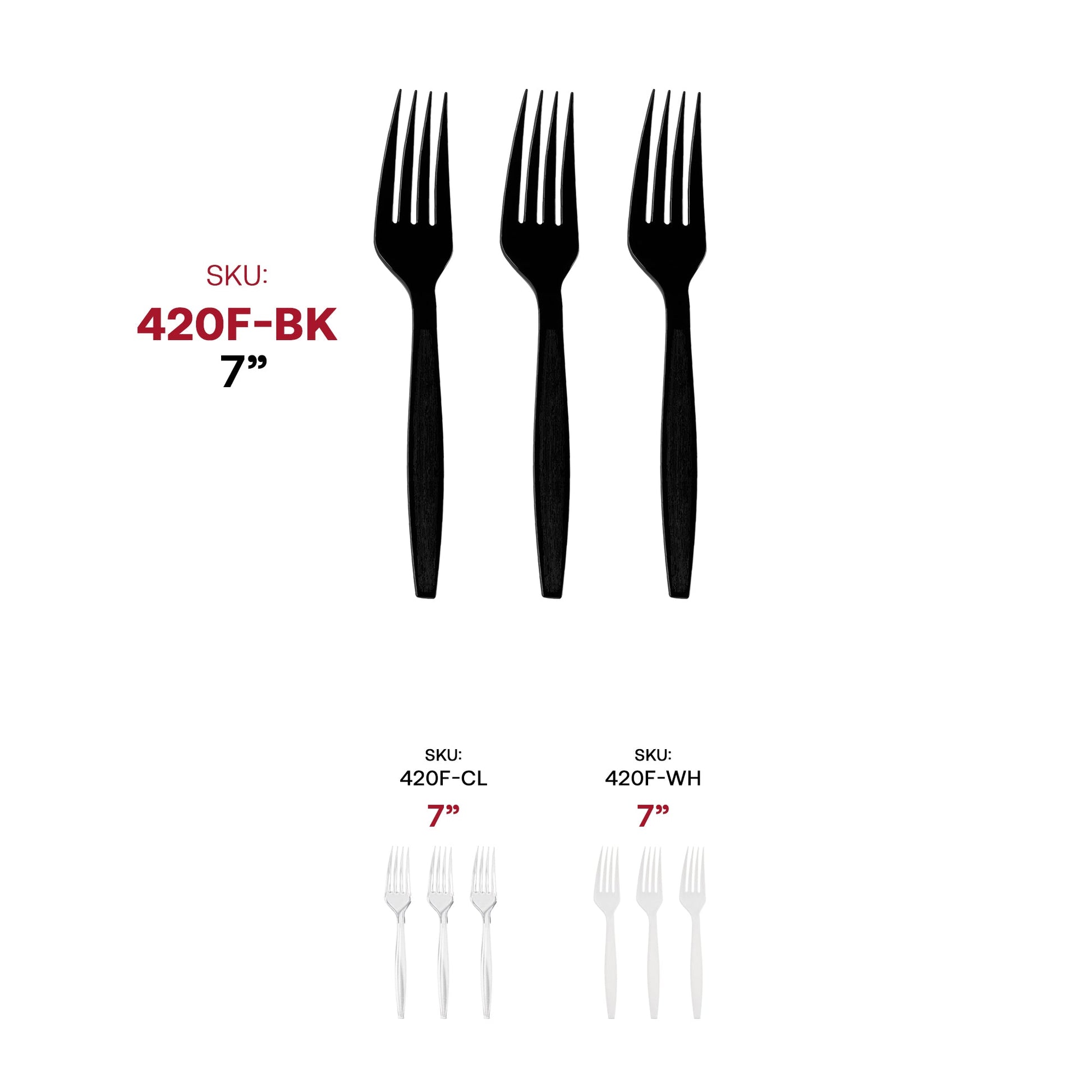 Disposable black plastic forks, 7-inch size, sturdy and convenient for parties, picnics, and catering