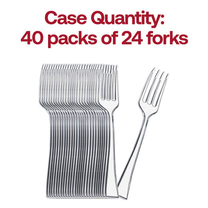 Disposable clear plastic tasting forks, 4-inch size, case of 960, perfect for events, weddings, and cocktail parties