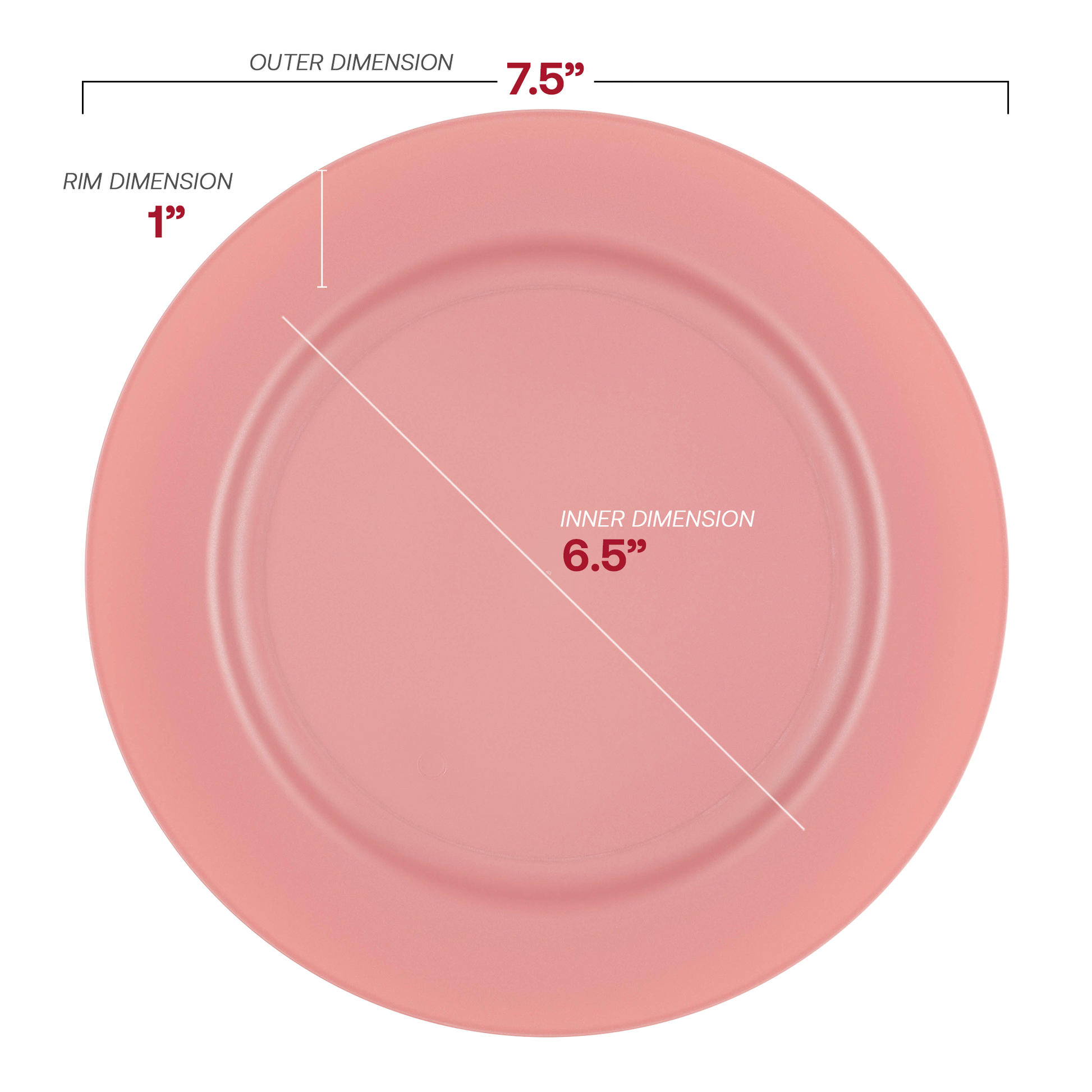 Disposable round appetizer plates in matte fuchsia, 7.5-inch size, perfect for events