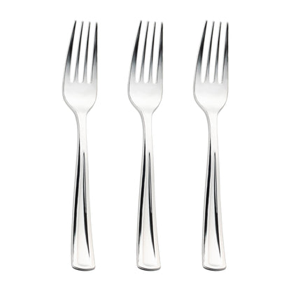 Disposable silver plastic forks, 7.25 inches, pack of 600, ideal for catering, weddings, and parties