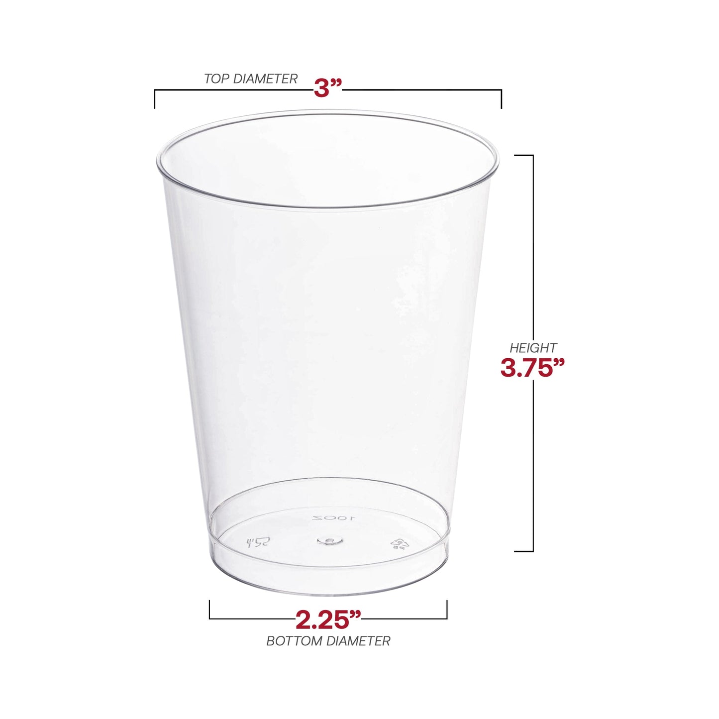Durable 10 oz clear round plastic cups with a sturdy design, offering both style and convenience, sold in a pack of 500.