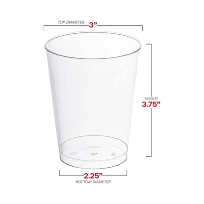 Durable 10 oz clear round plastic cups with a sturdy design, offering both style and convenience, sold in a pack of 500.