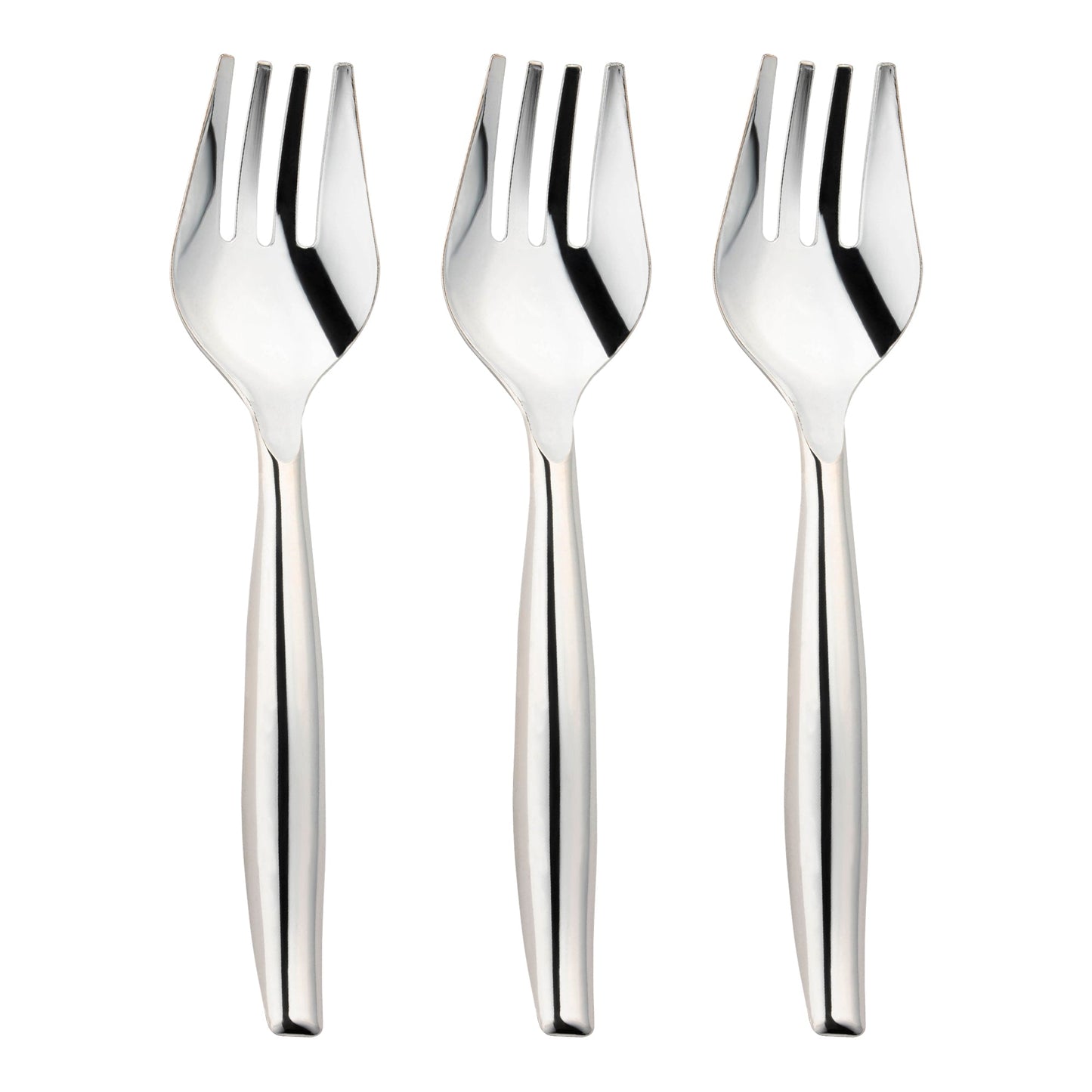 Durable and disposable 9.75-inch silver plastic serving forks for convenient food service